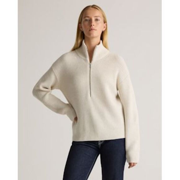 Quince Tops - Quince Women Australian Merino Wool Half Zip Sweater Bone Sleeved Top S